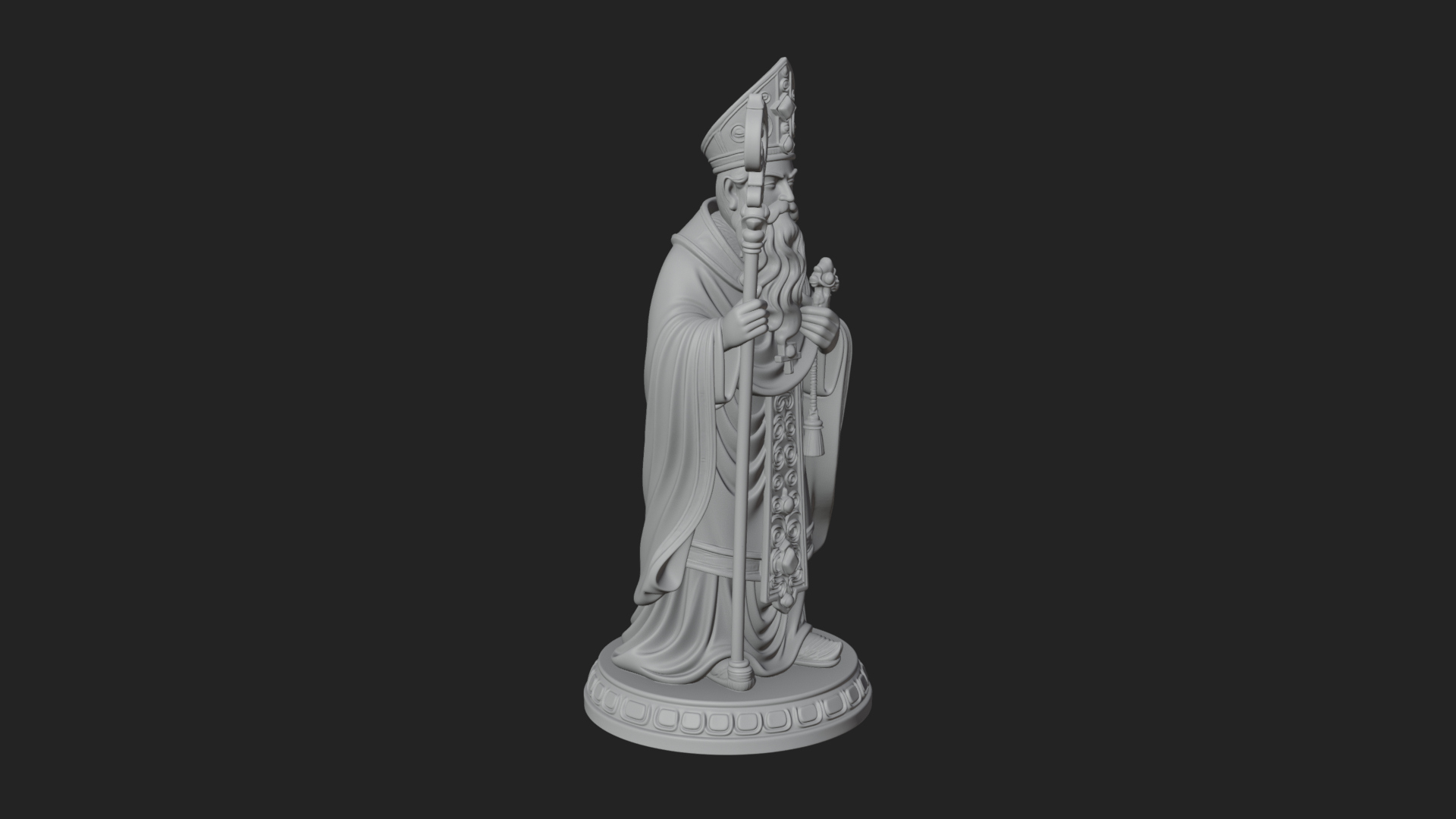 Bishop Saint With Crosier Statue Design 4 3D Print Model 3D Model