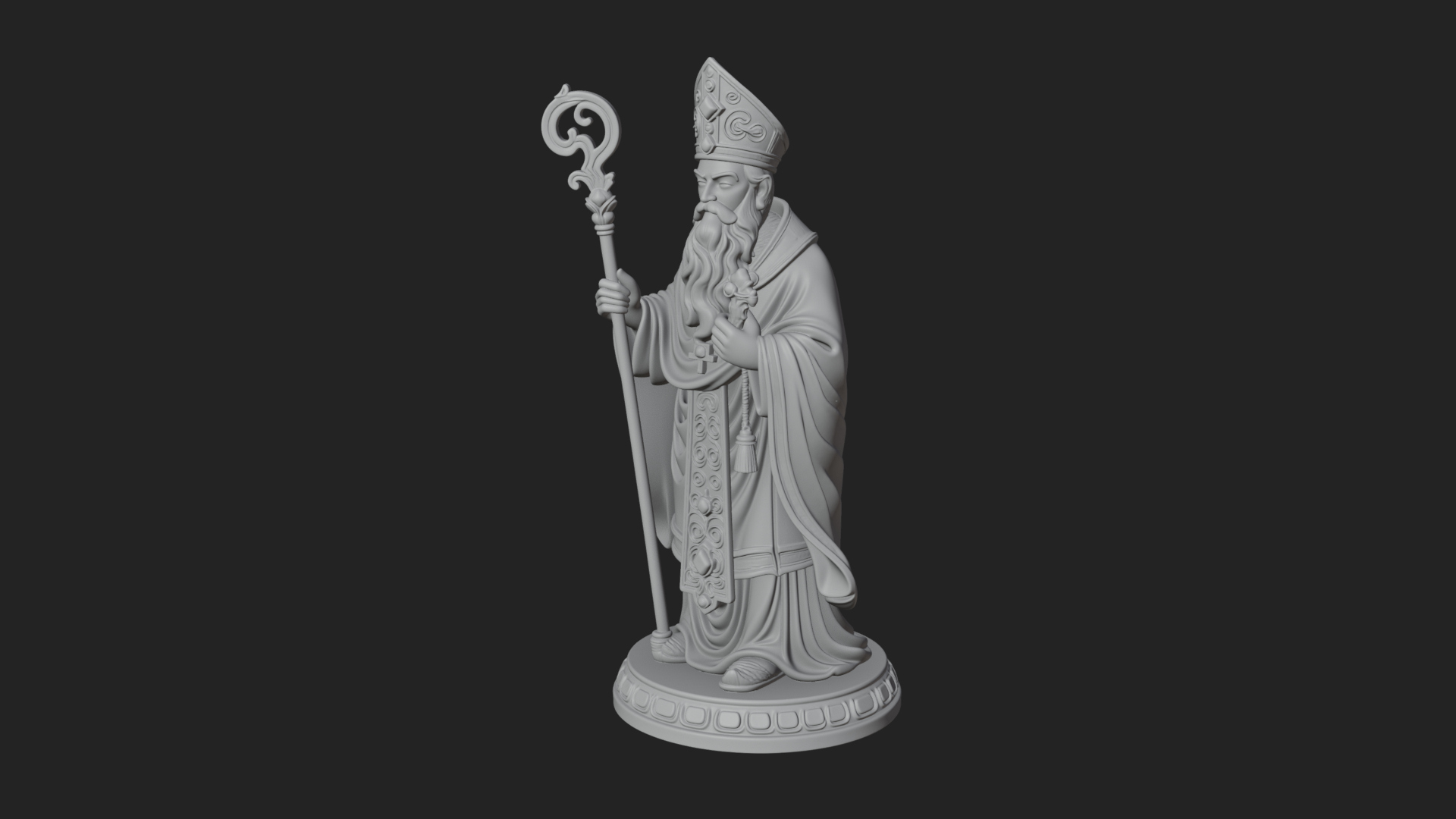 Bishop Saint With Crosier Statue Design 4 3D Print Model 3D Model