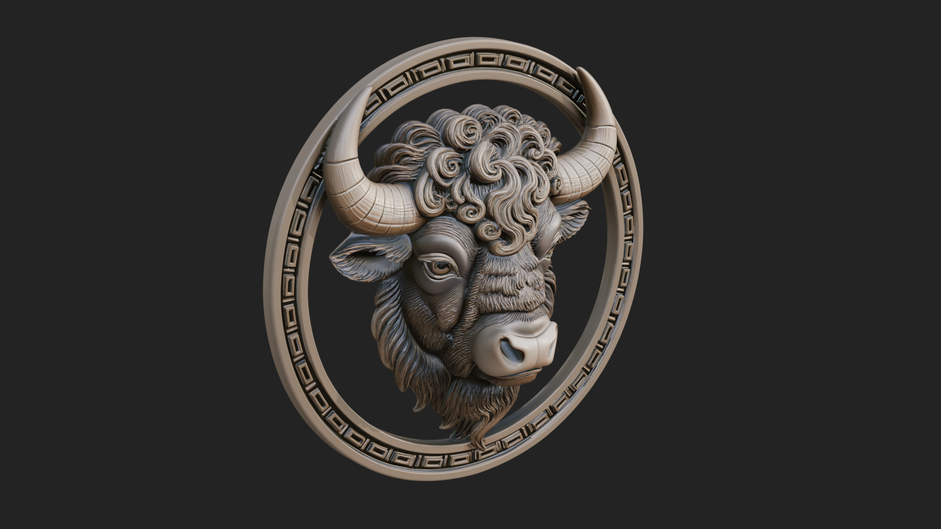 Bison Head Oval Relief Plaque Design 1 3D Print Model 3D Model