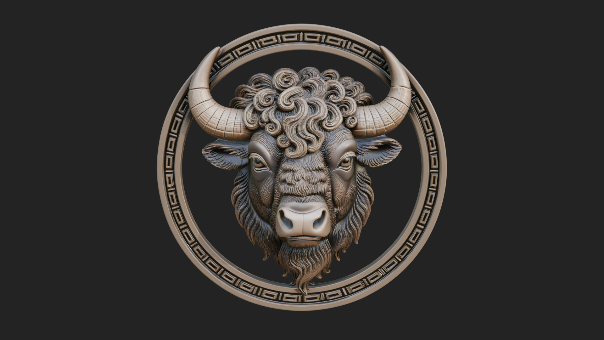 Bison Head Oval Relief Plaque Design 1 3D Print Model 3D Model