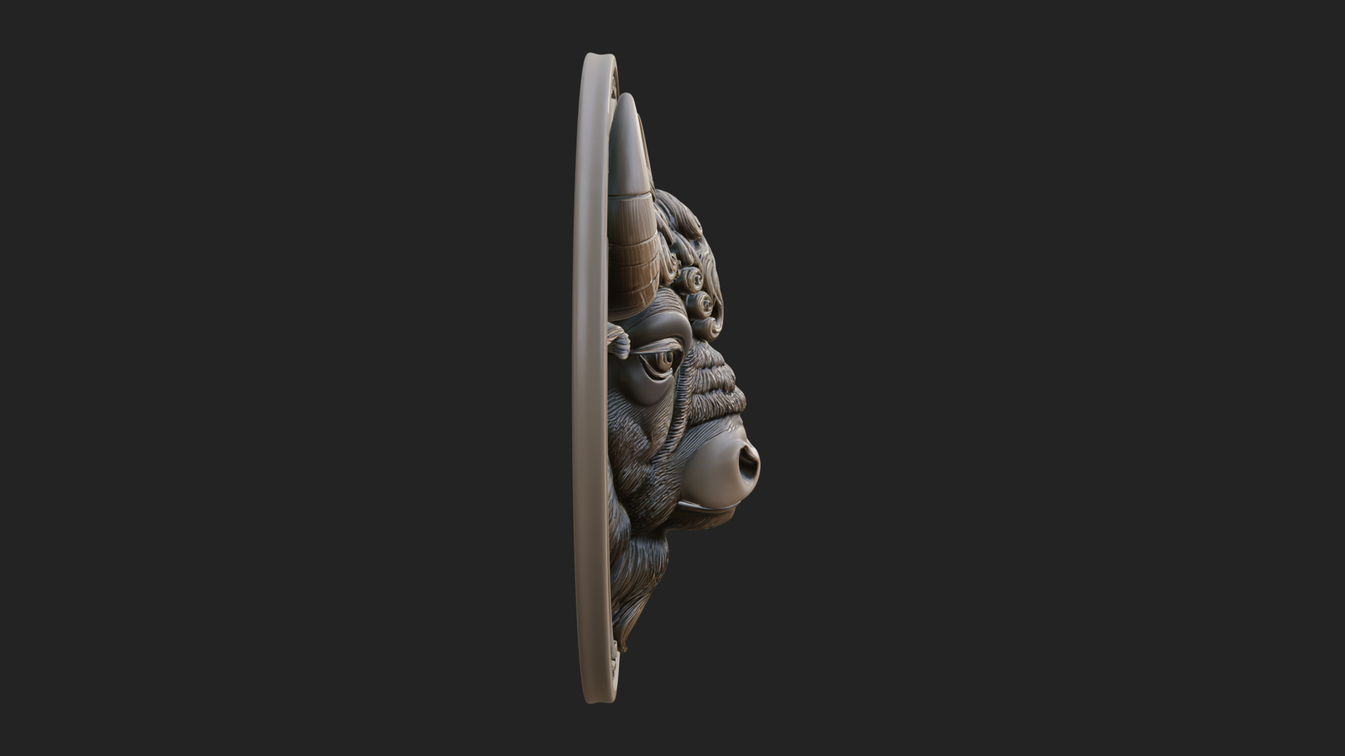 Bison Head Oval Relief Plaque Design 1 3D Print Model 3D Model