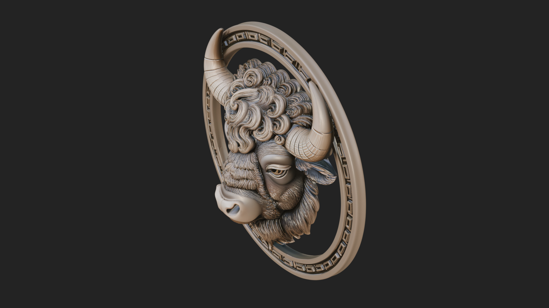 Bison Head Oval Relief Plaque Design 1 3D Print Model 3D Model