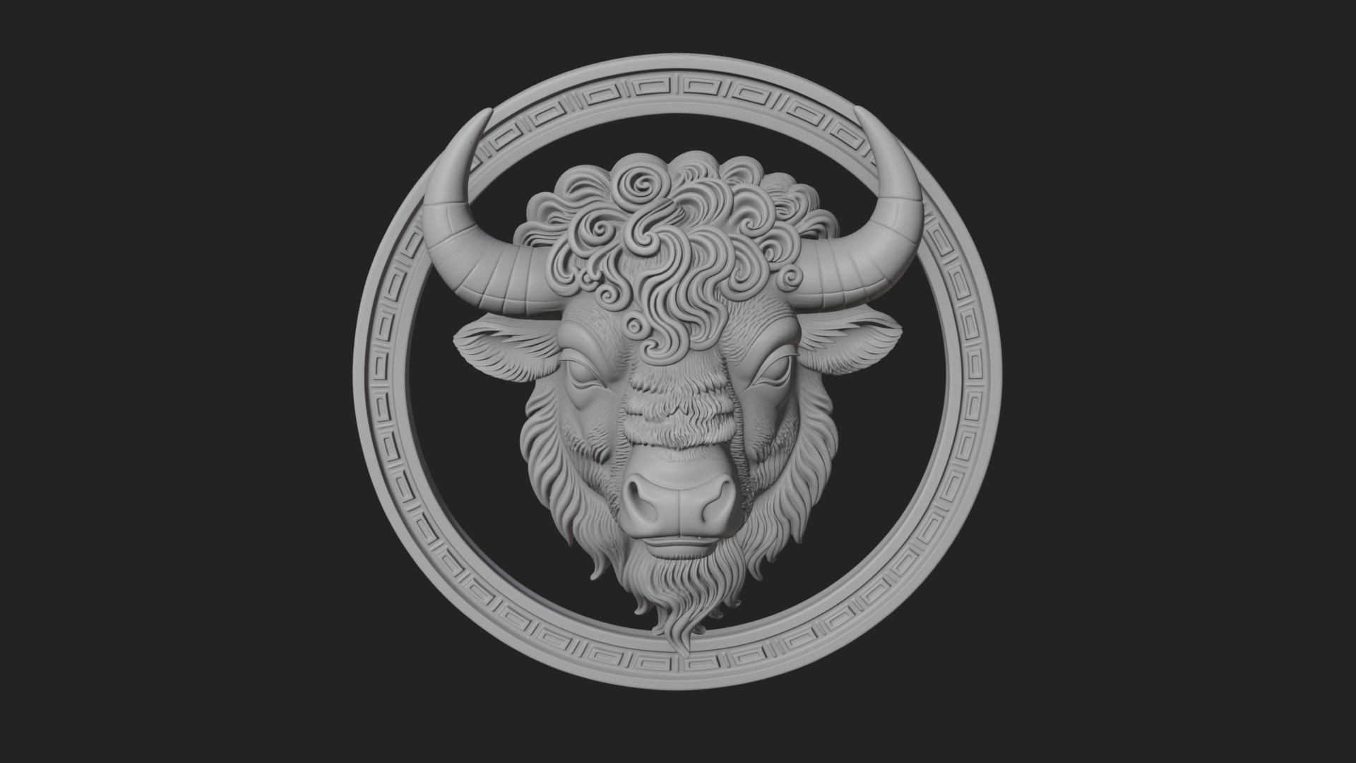 Bison Head Oval Relief Plaque Design 1 3D Print Model 3D Model