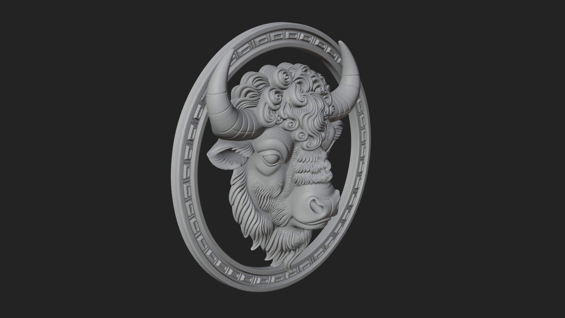 Bison Head Oval Relief Plaque Design 1 3D Print Model 3D Model