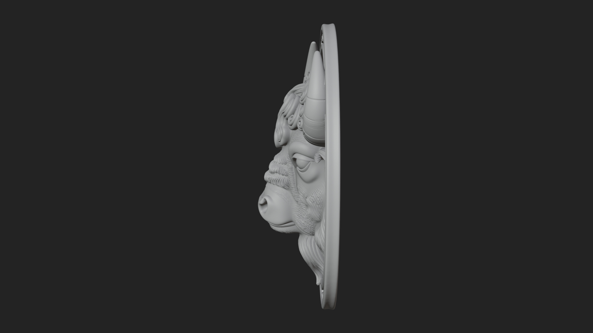 Bison Head Oval Relief Plaque Design 1 3D Print Model 3D Model