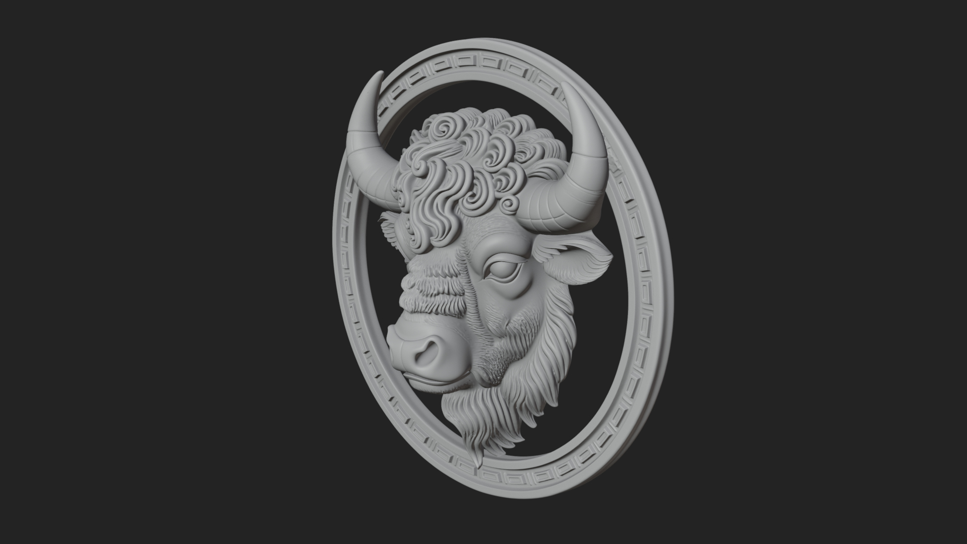 Bison Head Oval Relief Plaque Design 1 3D Print Model 3D Model