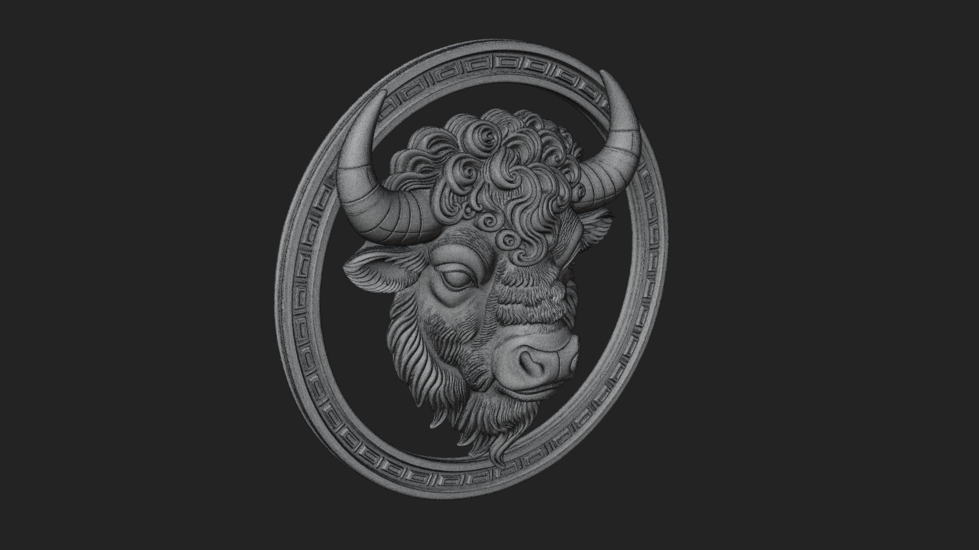 Bison Head Oval Relief Plaque Design 1 3D Print Model 3D Model