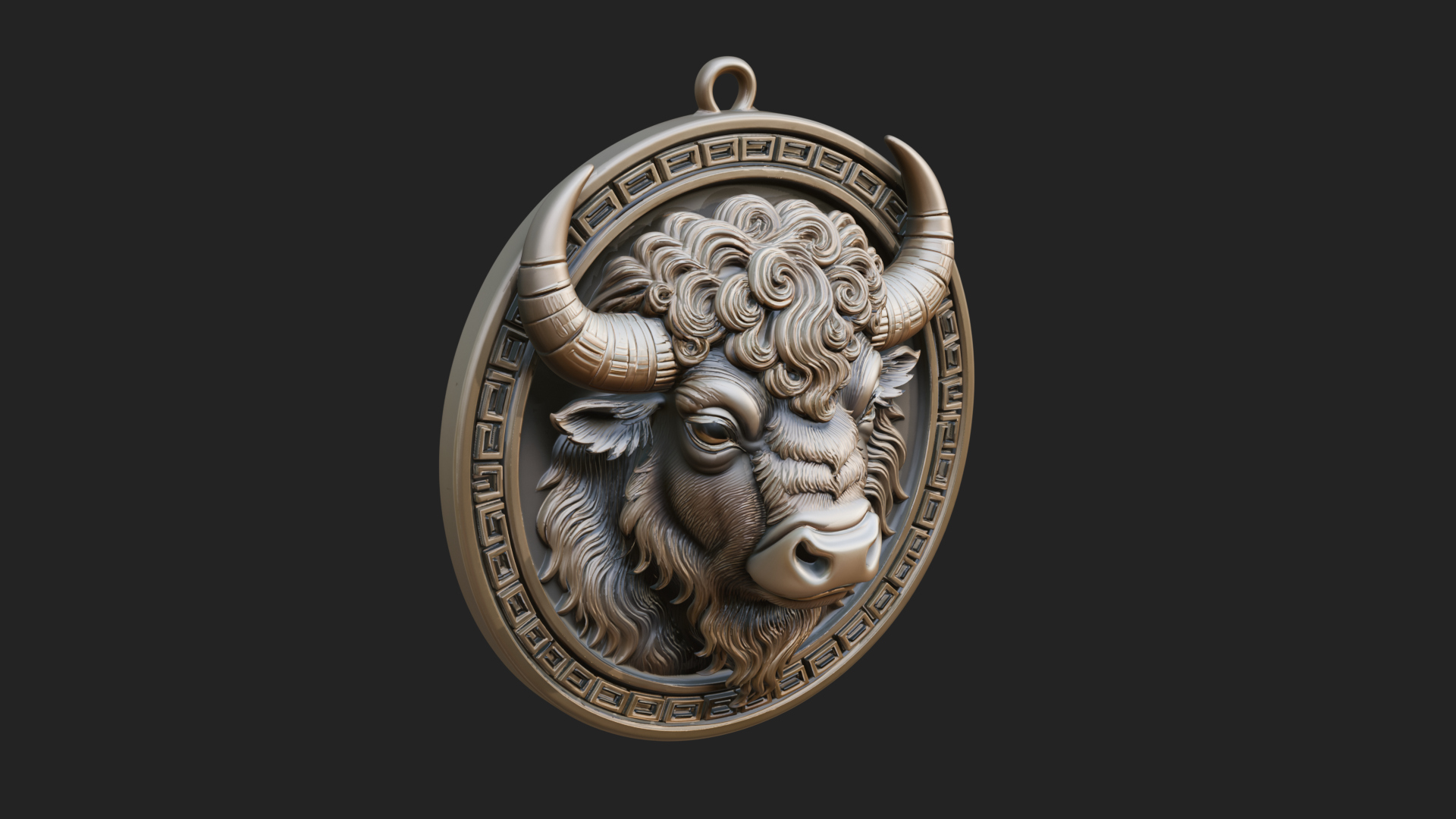 Bison Head Oval Relief Plaque Design 2 3D Print Model 3D Model