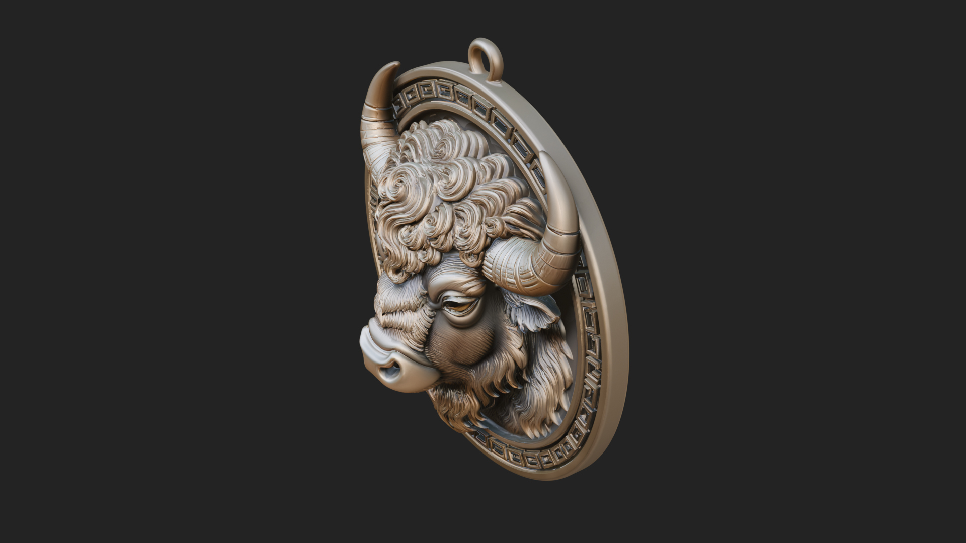 Bison Head Oval Relief Plaque Design 2 3D Print Model 3D Model