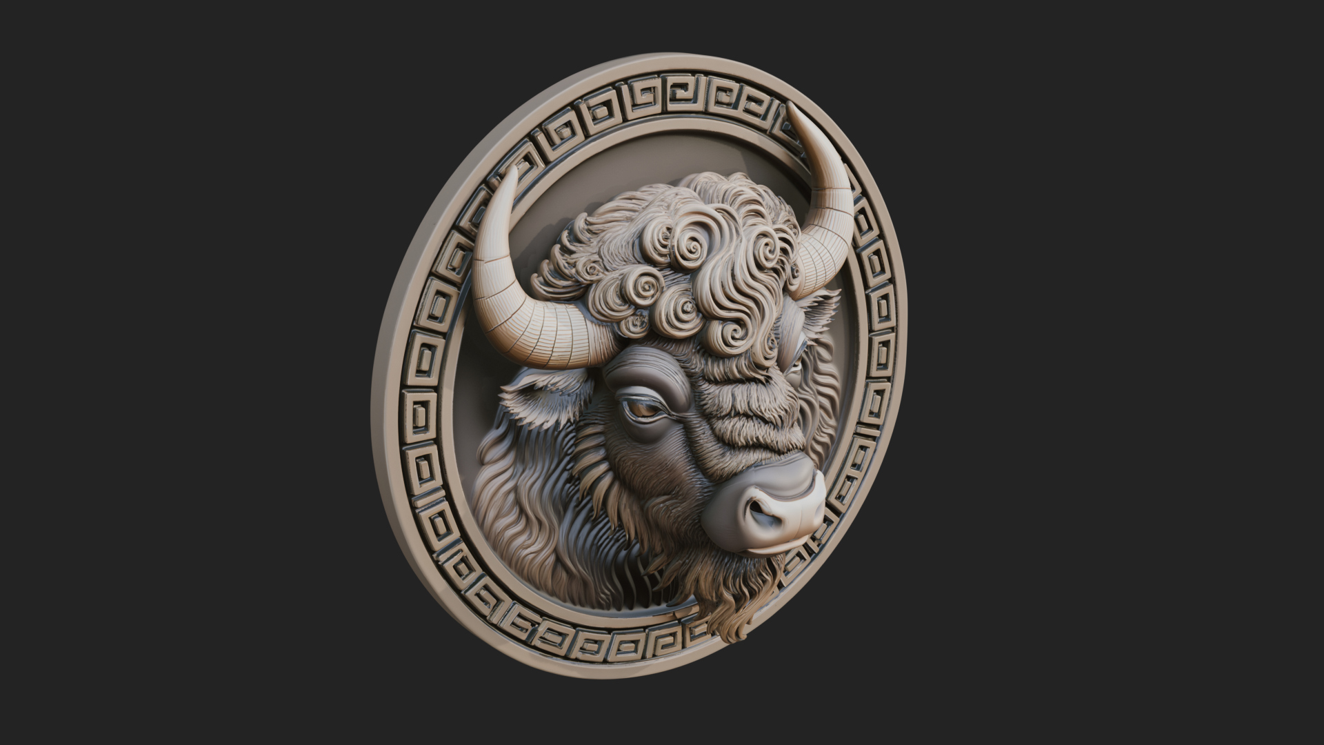Bison Head Oval Relief Plaque Design 3 3D Print Model 3D Model