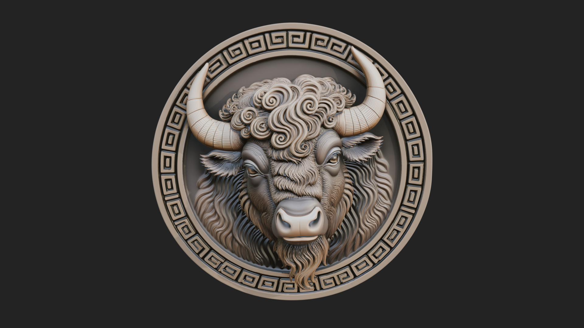 Bison Head Oval Relief Plaque Design 3 3D Print Model 3D Model