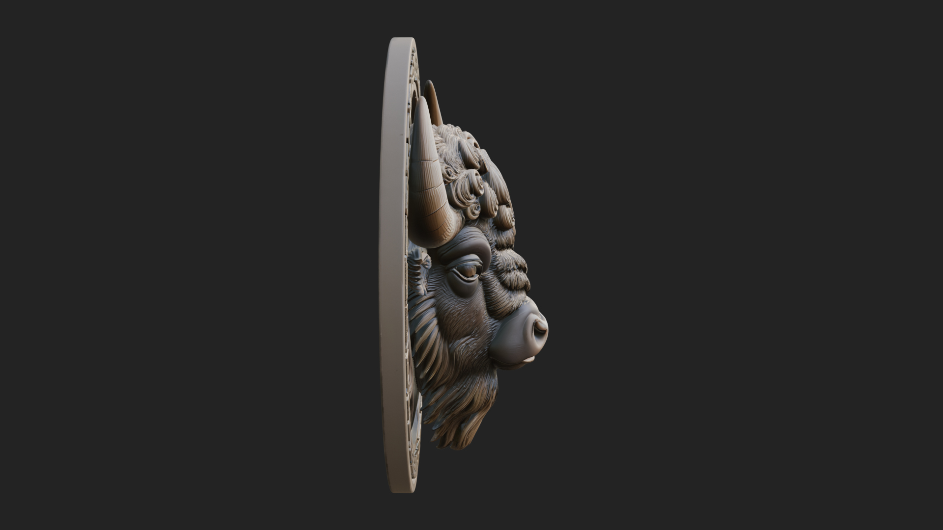 Bison Head Oval Relief Plaque Design 3 3D Print Model 3D Model