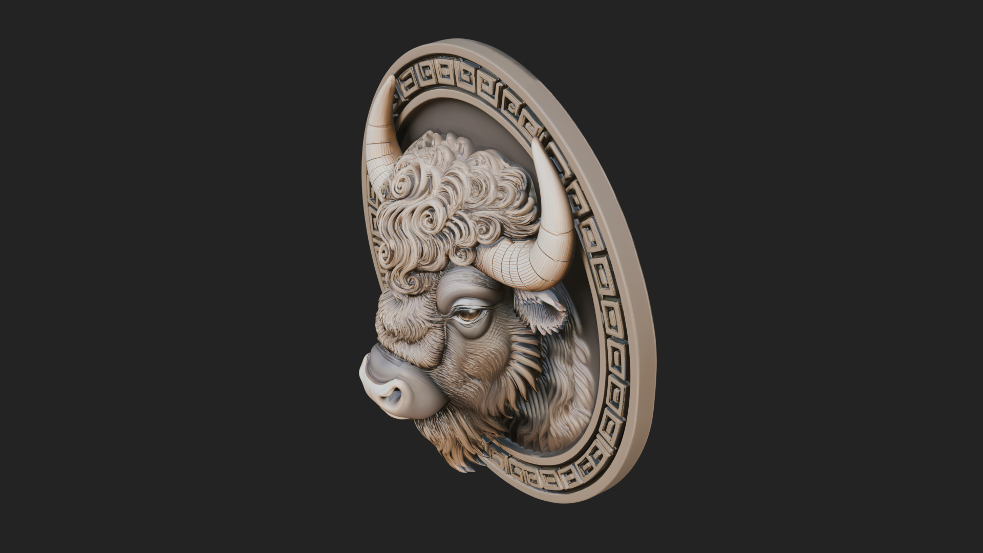 Bison Head Oval Relief Plaque Design 3 3D Print Model 3D Model