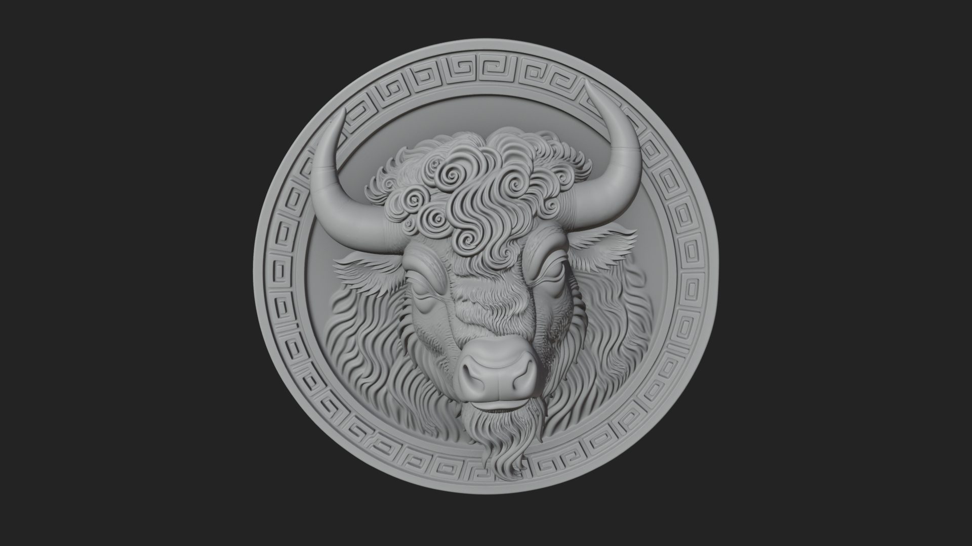 Bison Head Oval Relief Plaque Design 3 3D Print Model 3D Model