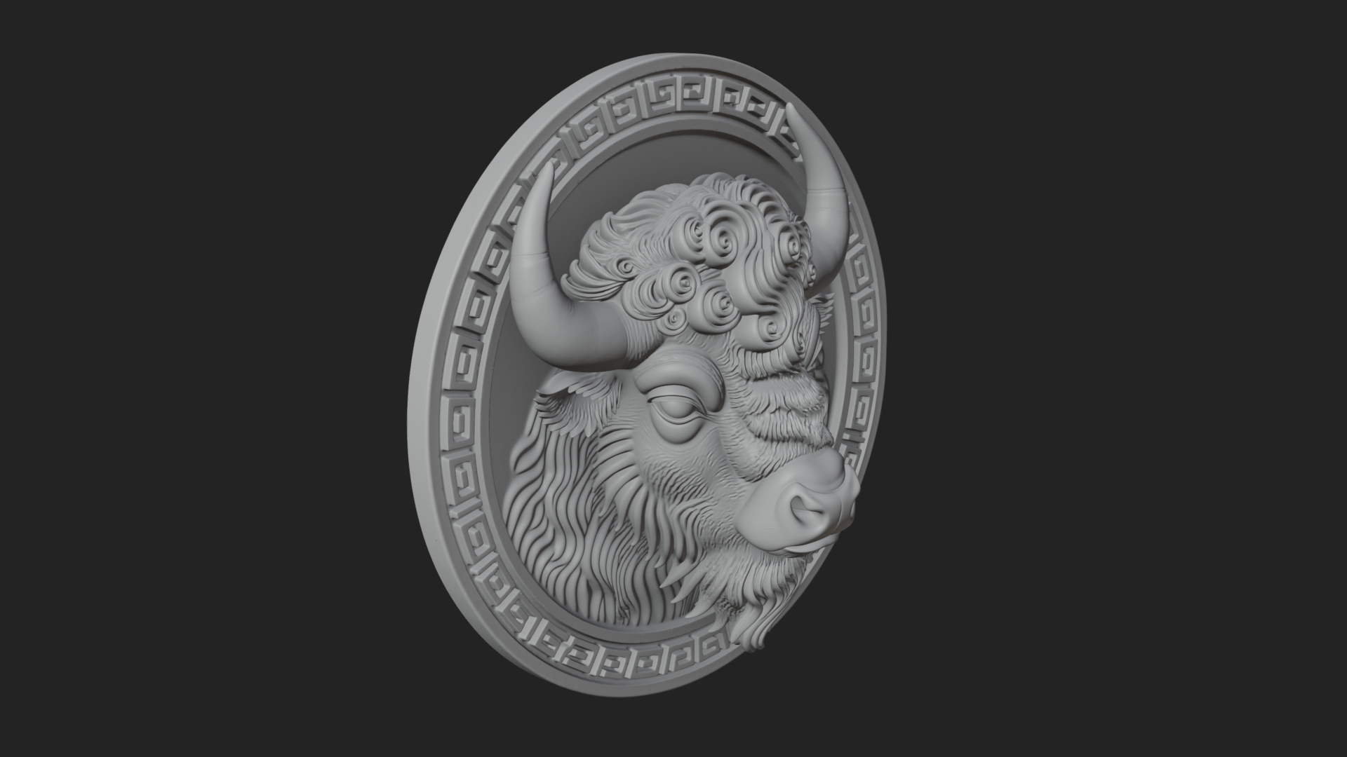 Bison Head Oval Relief Plaque Design 3 3D Print Model 3D Model