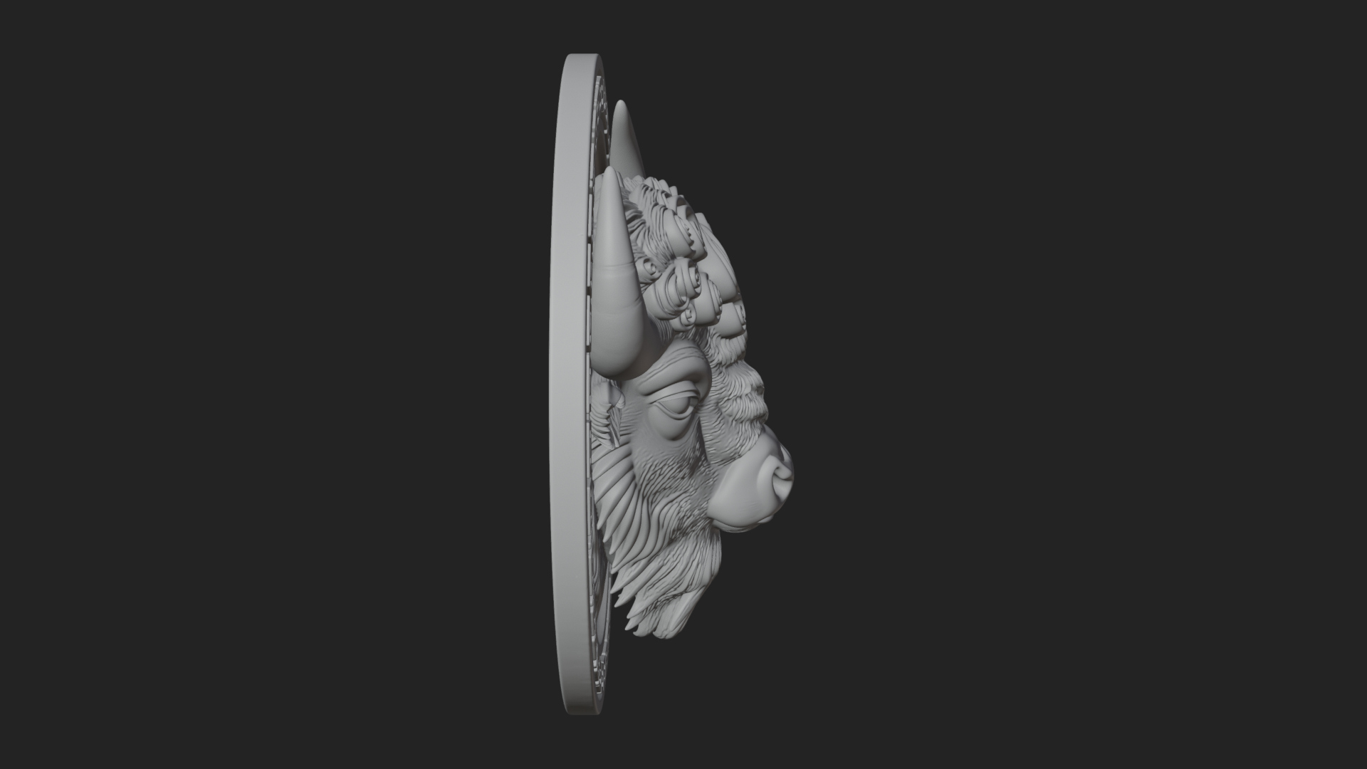 Bison Head Oval Relief Plaque Design 3 3D Print Model 3D Model