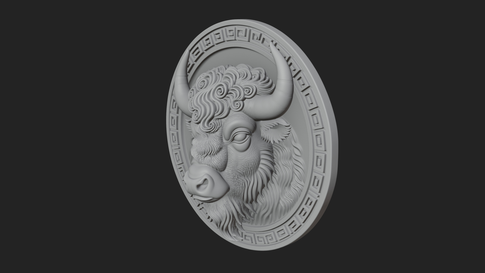Bison Head Oval Relief Plaque Design 3 3D Print Model 3D Model
