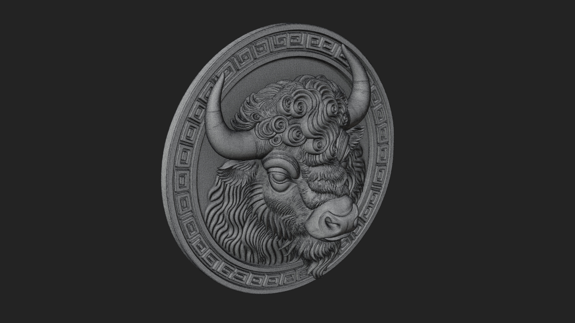 Bison Head Oval Relief Plaque Design 3 3D Print Model 3D Model