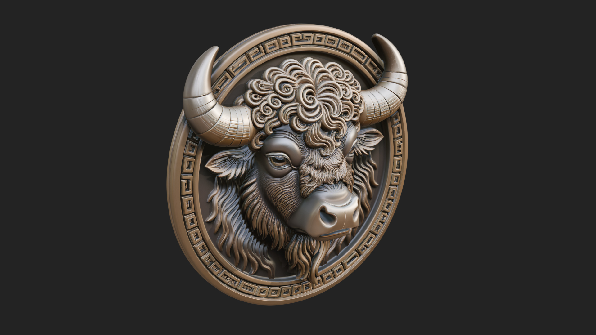 Bison Head Oval Relief Plaque Design 4 3D Print Model 3D Model