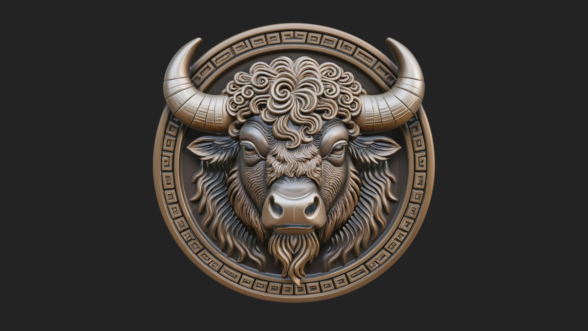 Bison Head Oval Relief Plaque Design 4 3D Print Model 3D Model