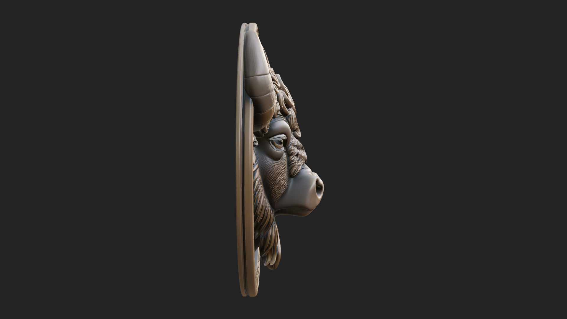 Bison Head Oval Relief Plaque Design 4 3D Print Model 3D Model