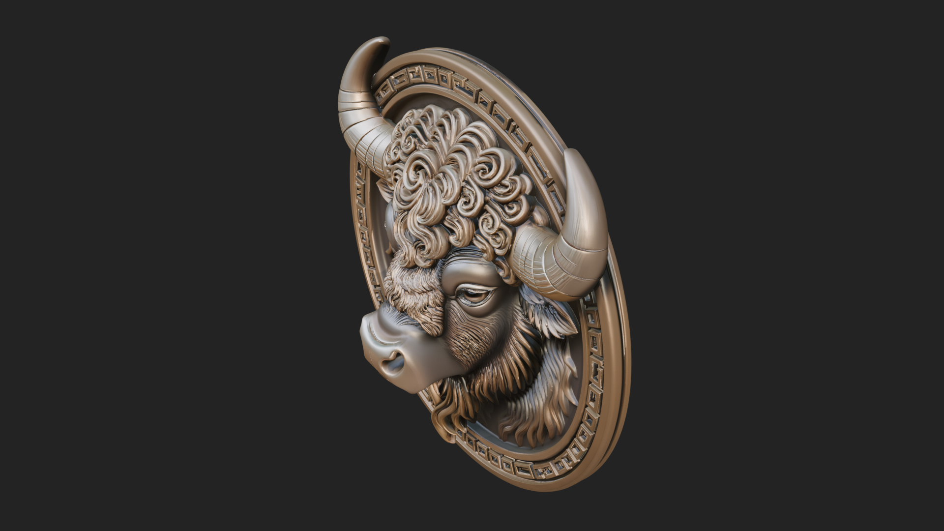 Bison Head Oval Relief Plaque Design 4 3D Print Model 3D Model