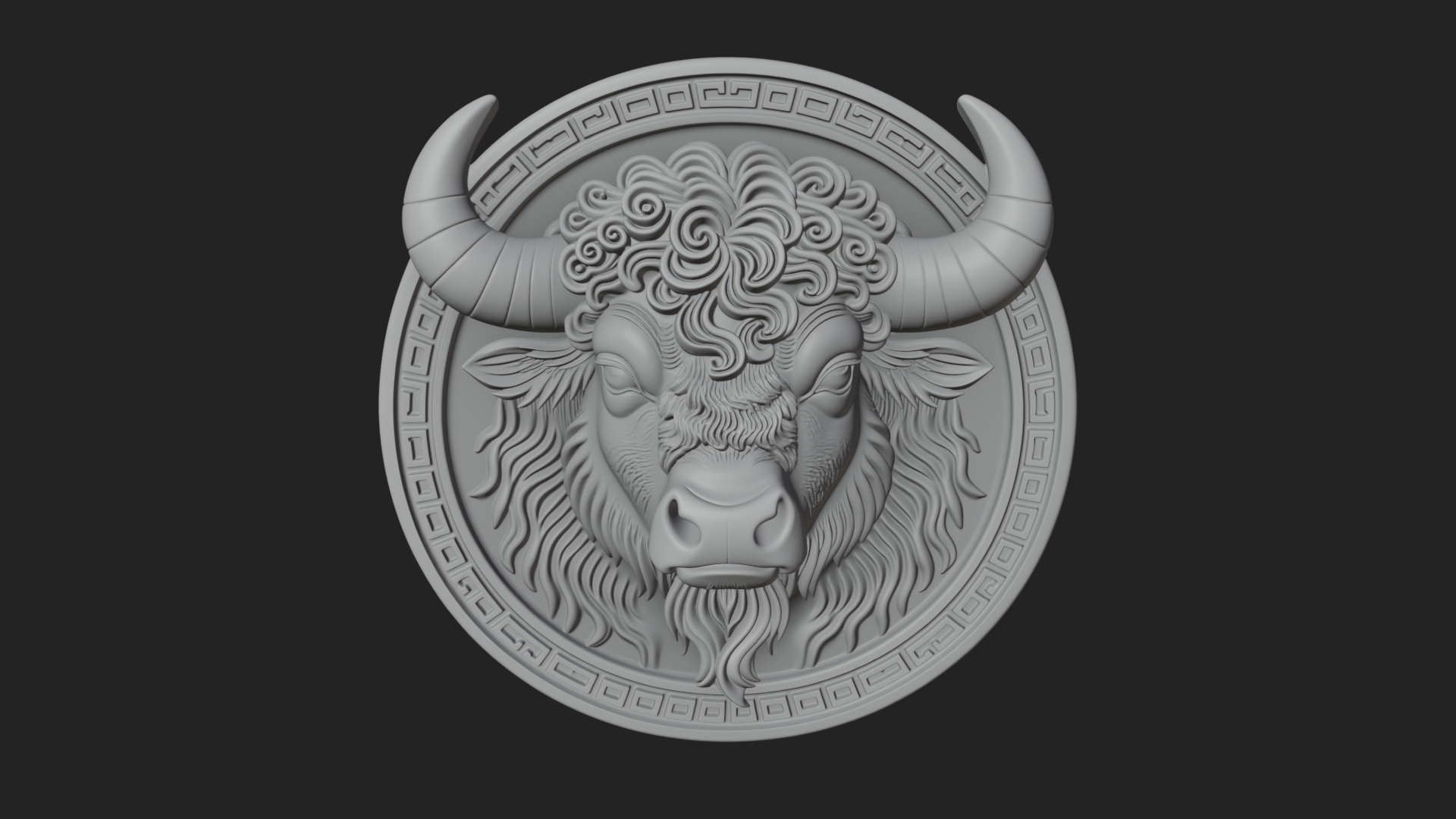Bison Head Oval Relief Plaque Design 4 3D Print Model 3D Model