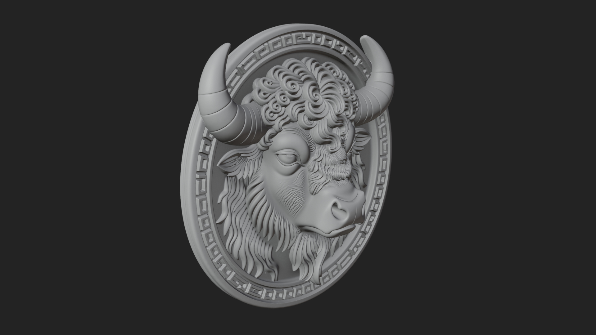 Bison Head Oval Relief Plaque Design 4 3D Print Model 3D Model