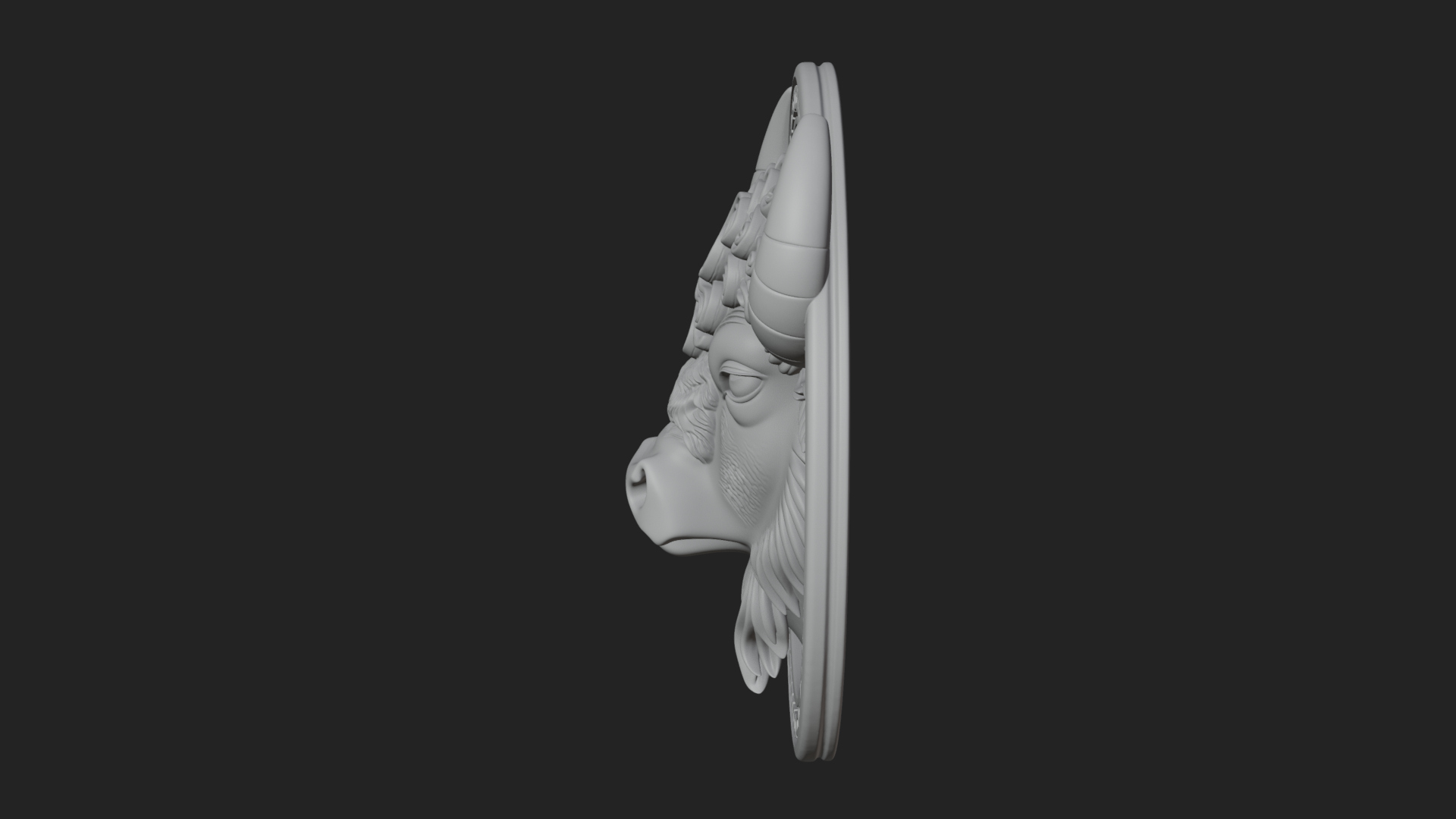 Bison Head Oval Relief Plaque Design 4 3D Print Model 3D Model