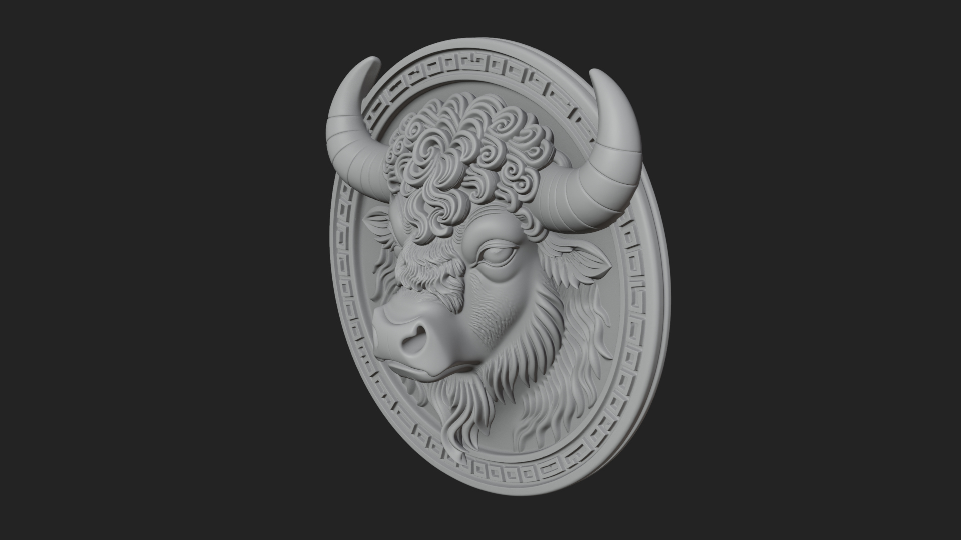 Bison Head Oval Relief Plaque Design 4 3D Print Model 3D Model