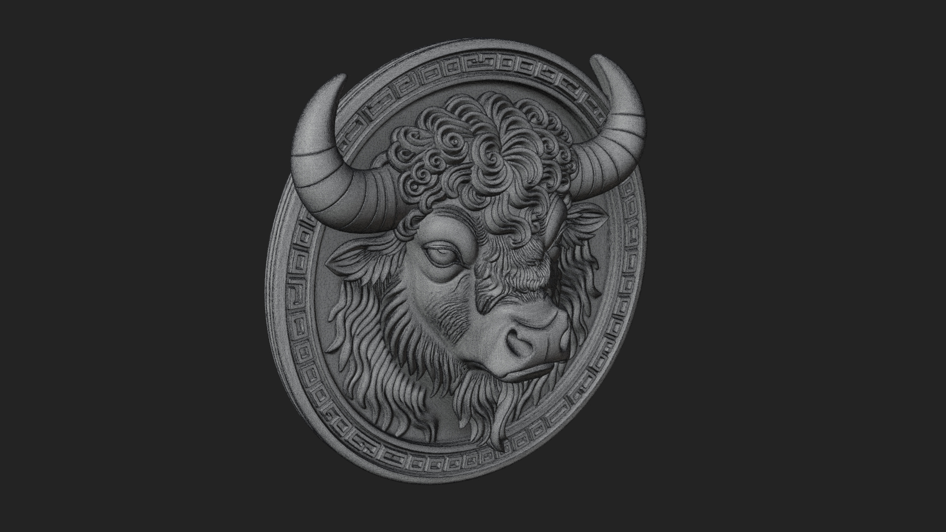 Bison Head Oval Relief Plaque Design 4 3D Print Model 3D Model