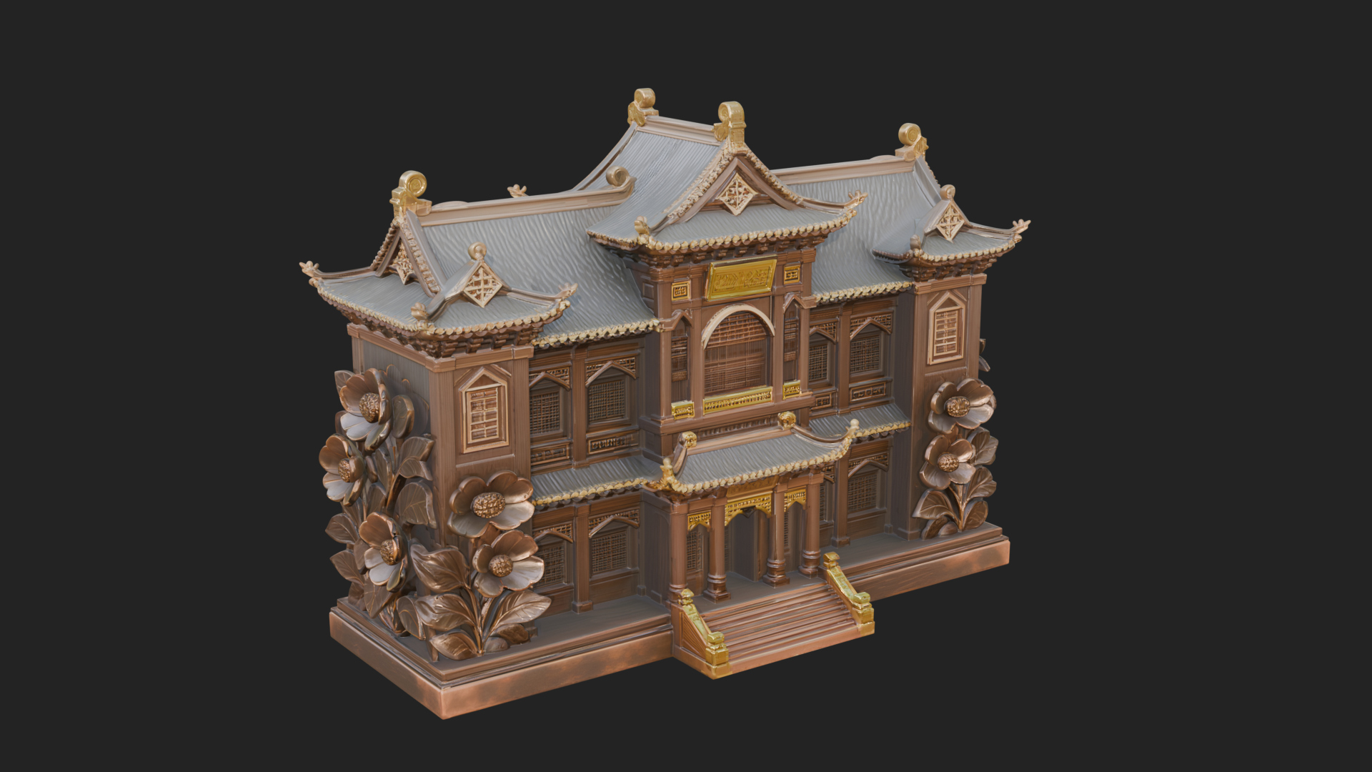 Blossom Carved Manor House Design 1 3D Print Model 3D Model