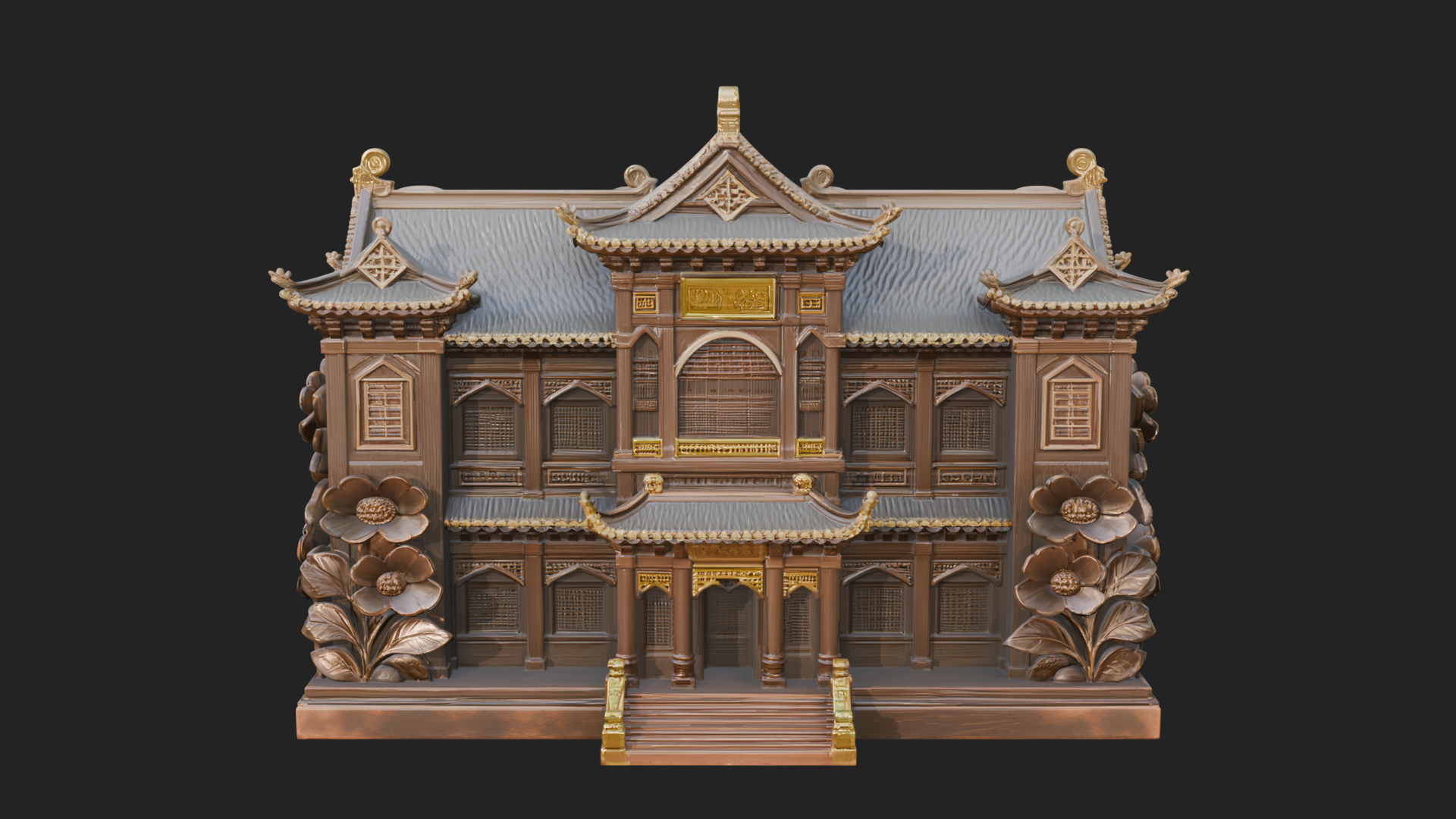 Blossom Carved Manor House Design 1 3D Print Model 3D Model