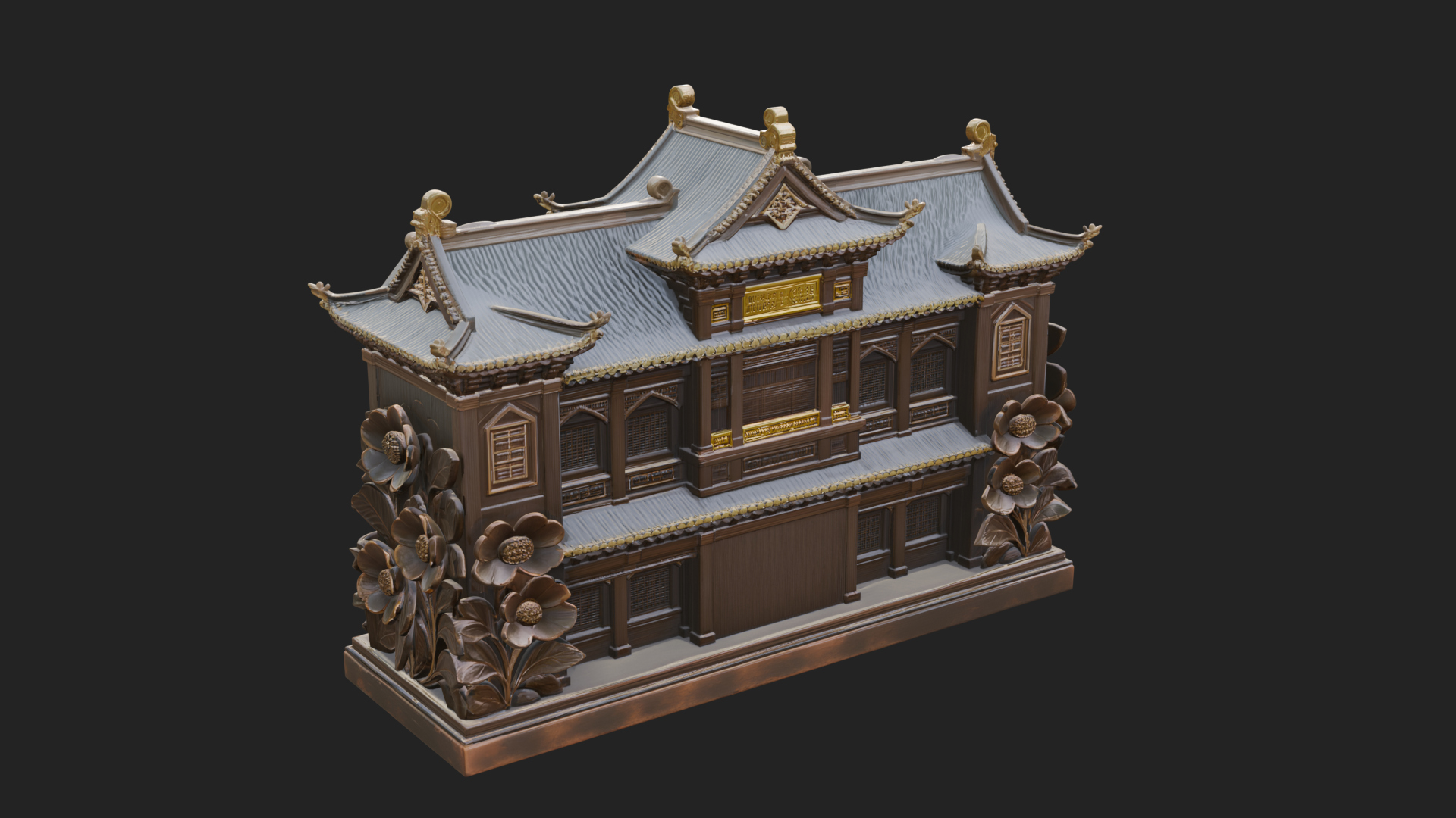 Blossom Carved Manor House Design 1 3D Print Model 3D Model