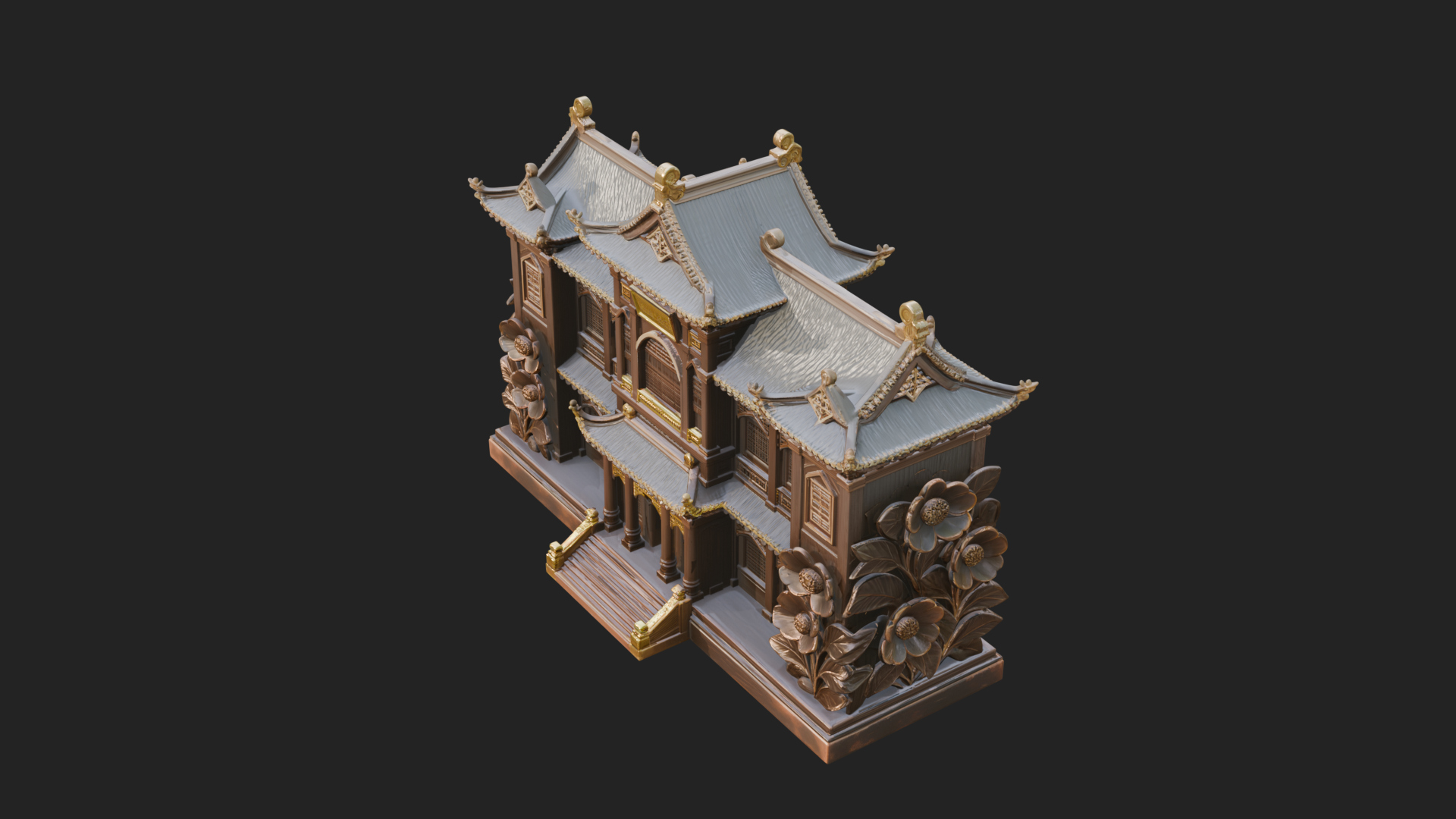 Blossom Carved Manor House Design 1 3D Print Model 3D Model