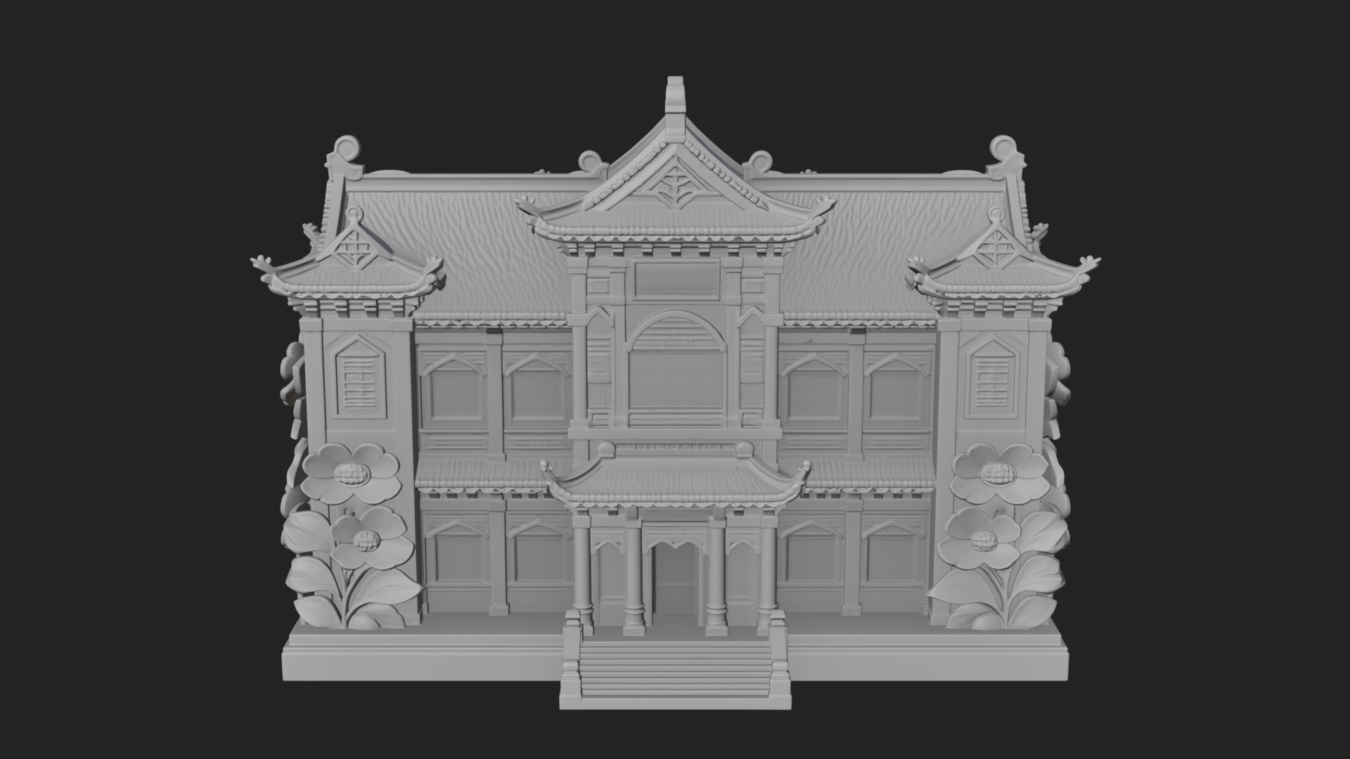 Blossom Carved Manor House Design 1 3D Print Model 3D Model