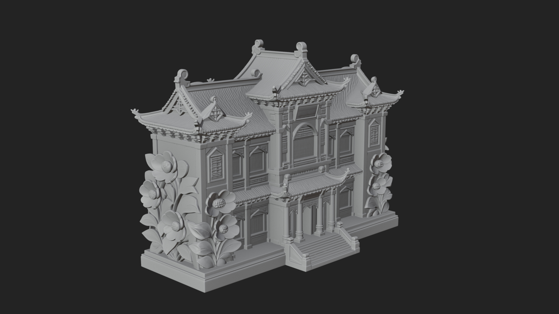 Blossom Carved Manor House Design 1 3D Print Model 3D Model