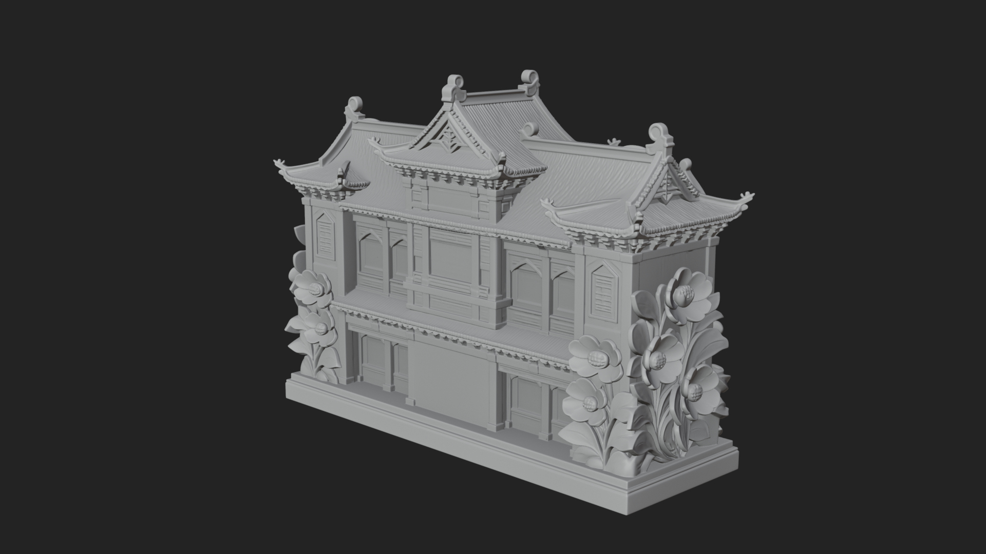Blossom Carved Manor House Design 1 3D Print Model 3D Model