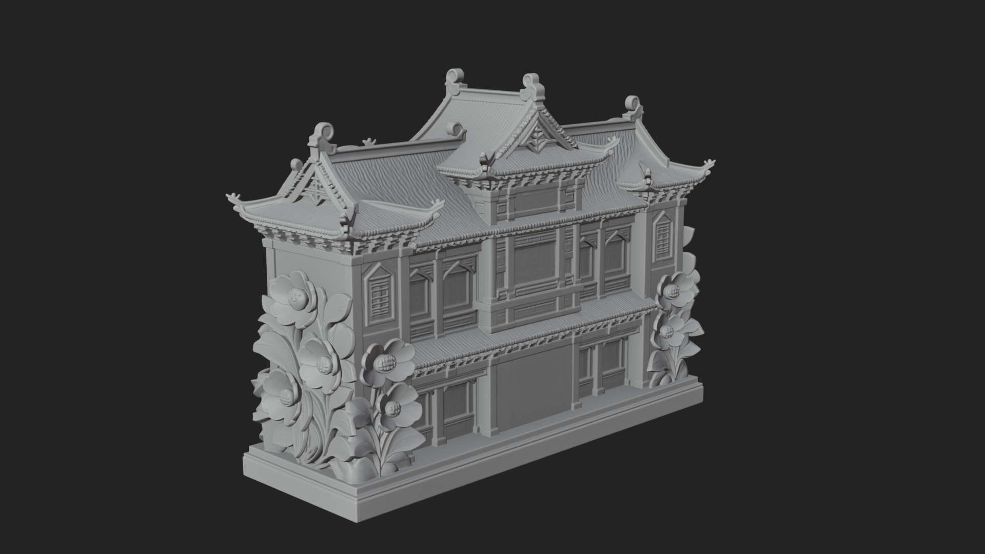 Blossom Carved Manor House Design 1 3D Print Model 3D Model