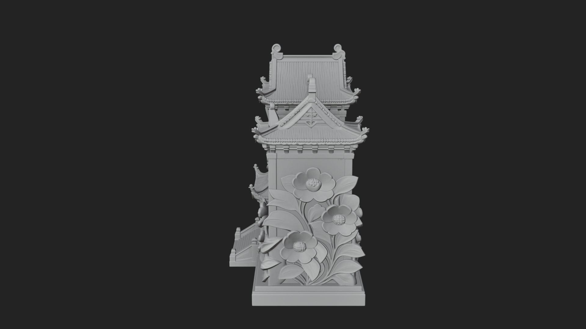 Blossom Carved Manor House Design 1 3D Print Model 3D Model