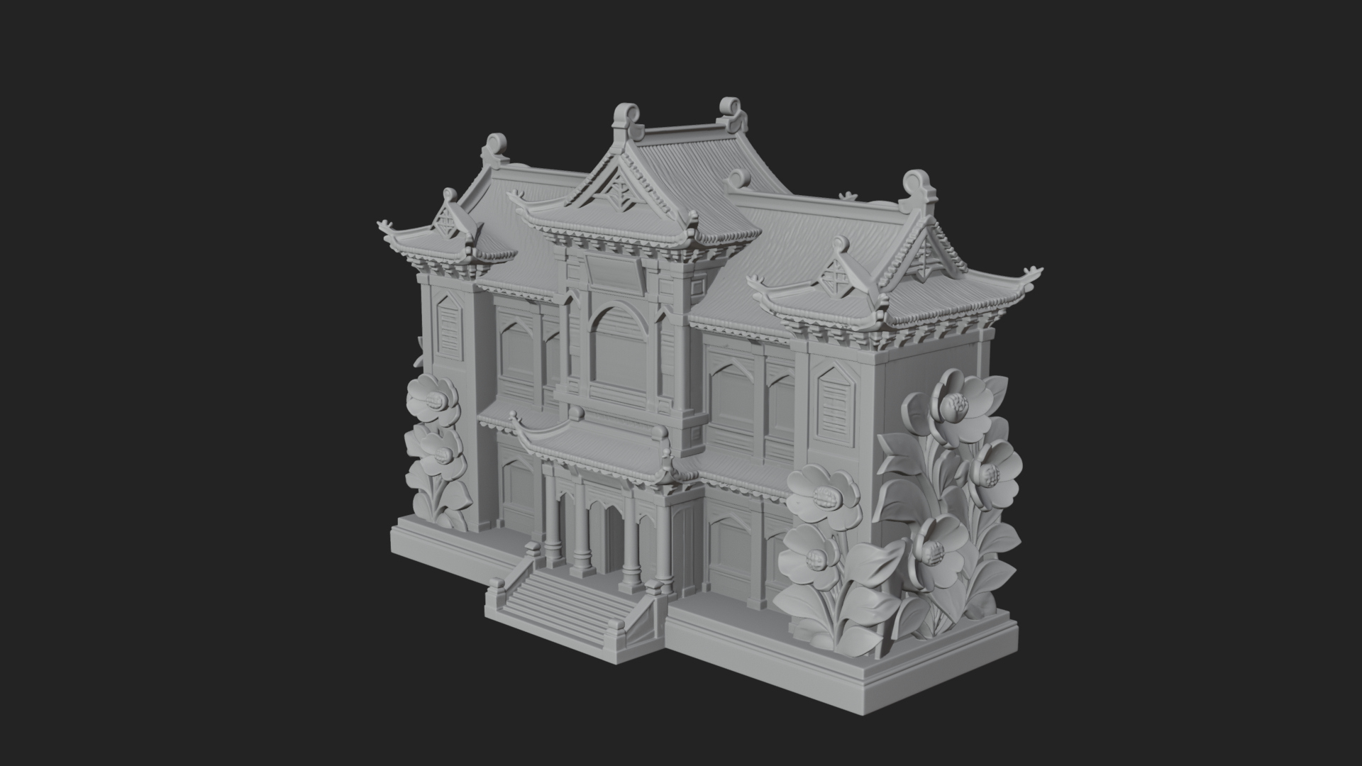 Blossom Carved Manor House Design 1 3D Print Model 3D Model