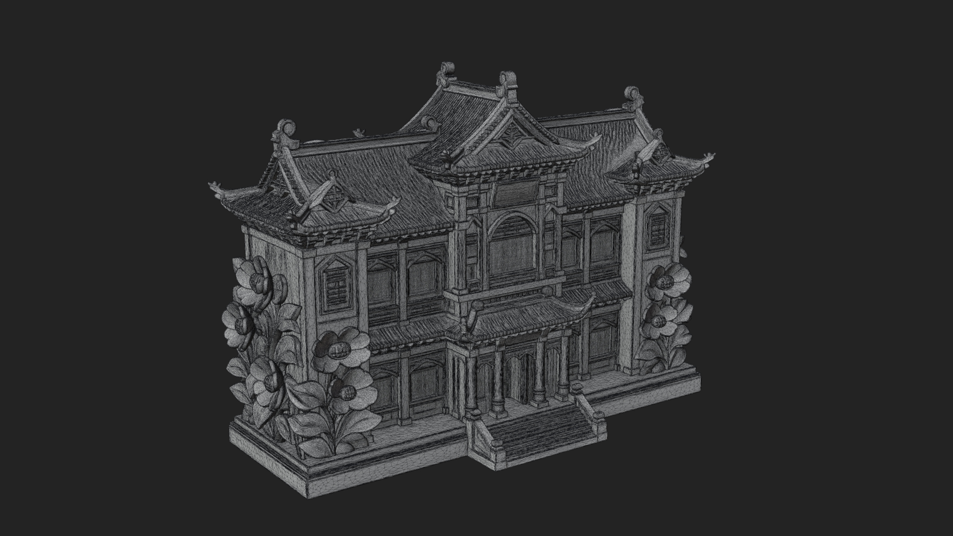 Blossom Carved Manor House Design 1 3D Print Model 3D Model