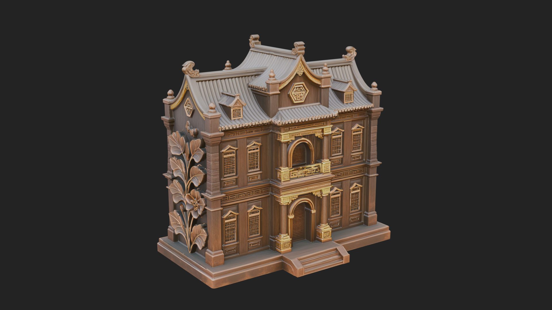 Blossom Carved Manor House Design 2 3D Print Model 3D Model