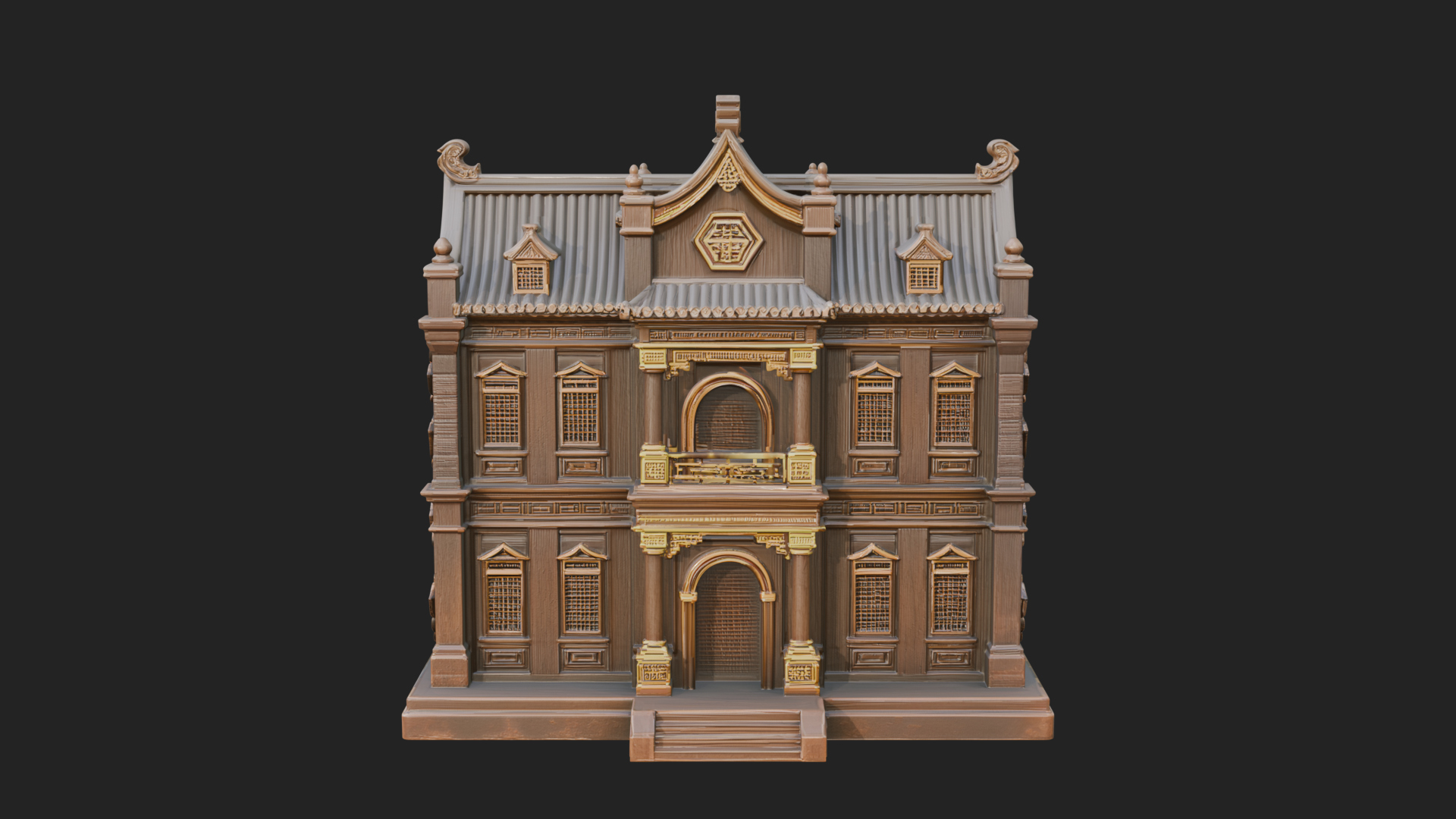 Blossom Carved Manor House Design 2 3D Print Model 3D Model