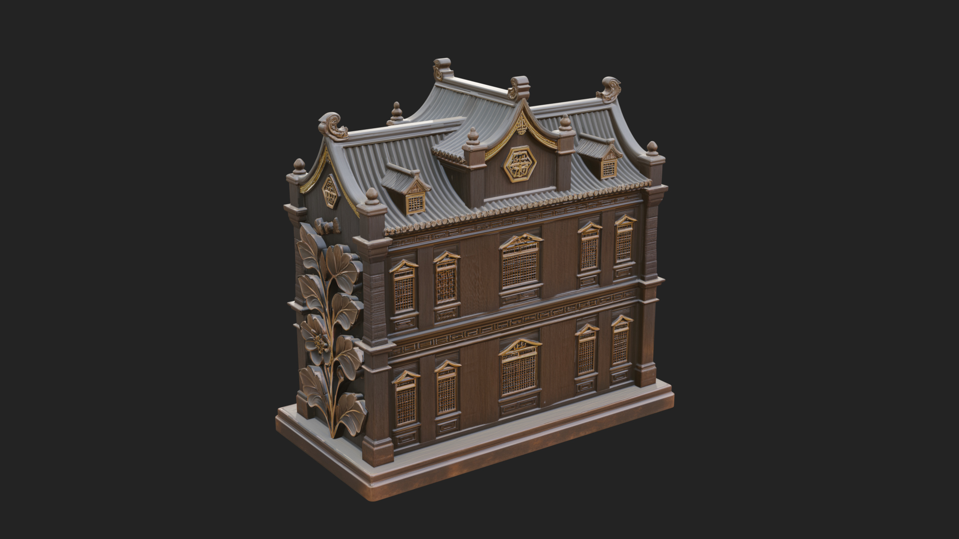 Blossom Carved Manor House Design 2 3D Print Model 3D Model