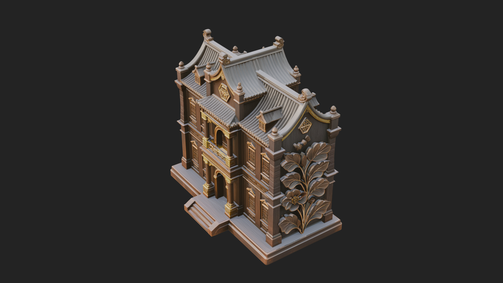 Blossom Carved Manor House Design 2 3D Print Model 3D Model