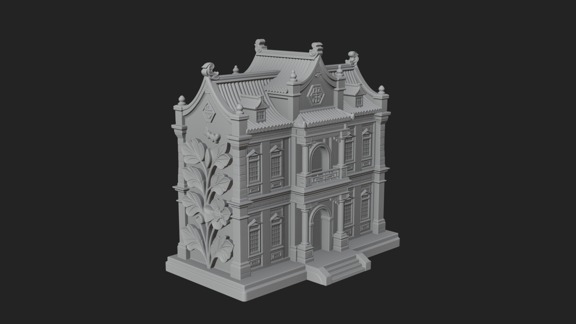 Blossom Carved Manor House Design 2 3D Print Model 3D Model