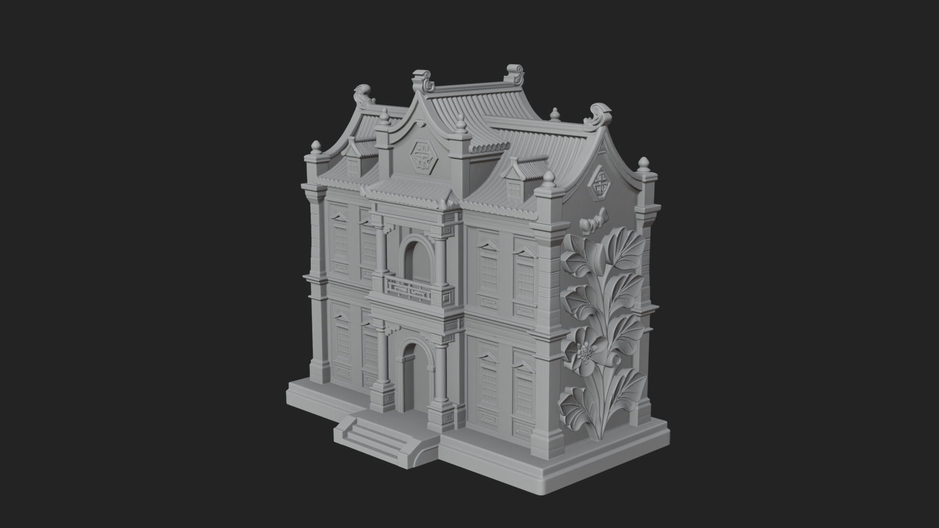 Blossom Carved Manor House Design 2 3D Print Model 3D Model