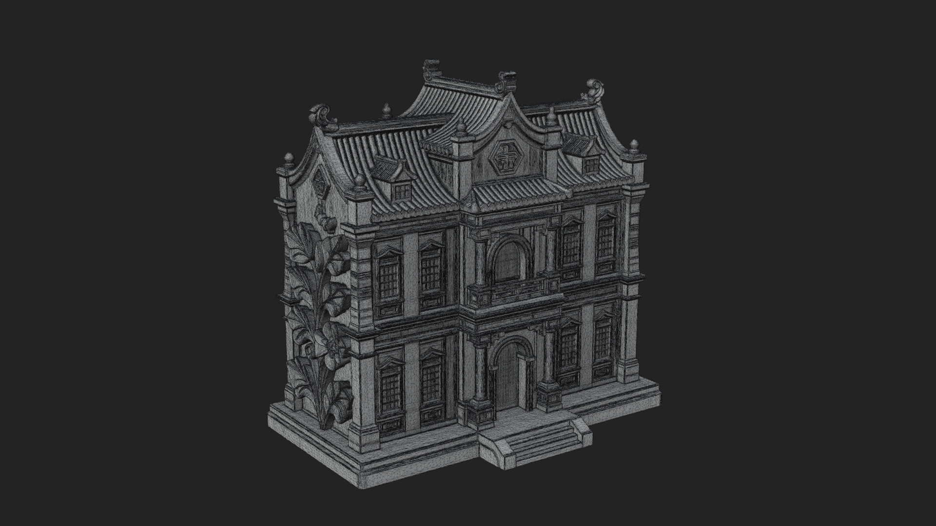 Blossom Carved Manor House Design 2 3D Print Model 3D Model