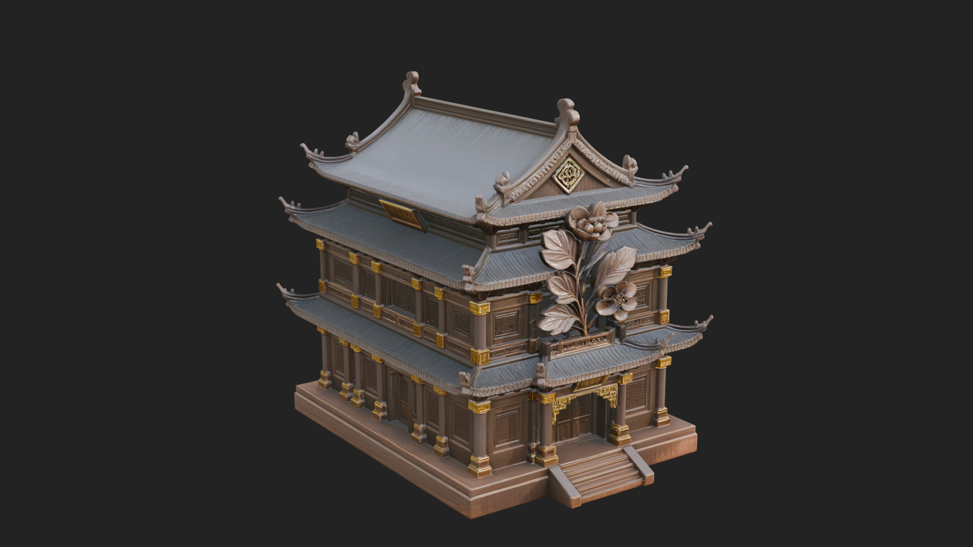 Blossom Carved Manor House Design 3 3D Print Model 3D Model